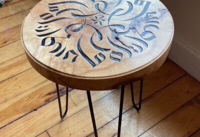 Side table with Tibetan calligraphy